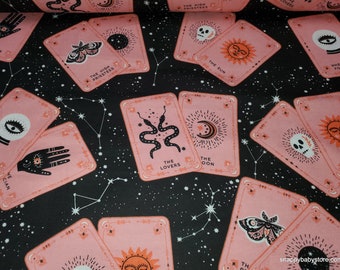 Flannel Fabric - Spooky Pink Tarot Cards - By the yard - 100% Cotton Flannel