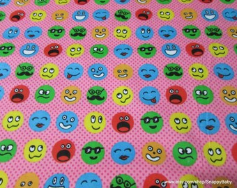 Flannel Fabric - Faces on Pink - By the yard - 100% Cotton Flannel