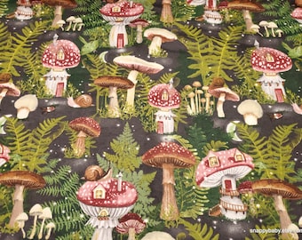 Remnant Flannel Fabric - Mushroom Fairy House - Choose your Size - 100% Cotton Flannel