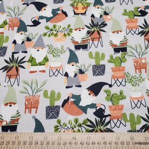 Flannel Fabric Gnomes and Plants By the yard 100% Cotton Flannel image 2