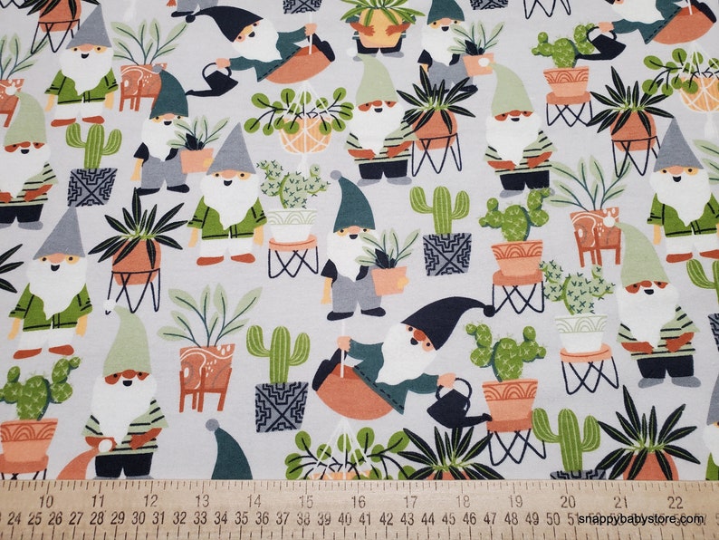 Flannel Fabric Gnomes and Plants By the yard 100% Cotton Flannel image 2