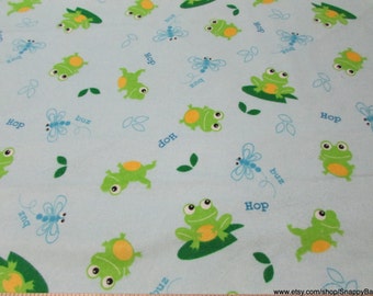 Flannel Fabric - Dragonflies and Frogs - By the yard - 100% Cotton Flannel