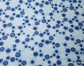 Christmas Flannel Fabric - Blue Snowflakes and Stars - By the yard - 100% Cotton Flannel