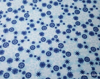 Christmas Flannel Fabric - Blue Snowflakes and Stars - By the yard - 100% Cotton Flannel