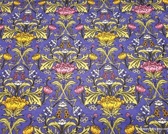 Flannel Fabric - Bright Blooms Damask - By the Yard - 100% Cotton Flannel
