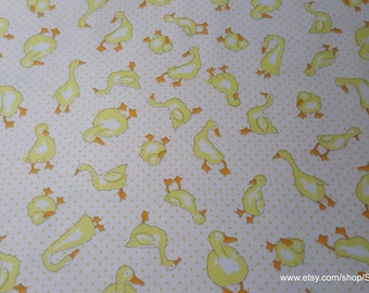 Flannel Fabric - Goose on Yellow Dot - By the yard - 100% Cotton Flannel