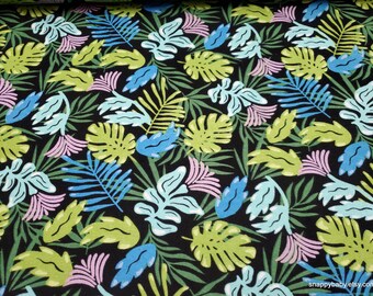 Flannel Fabric - Nostalgic Nod Tropical Leaves on Black - By the yard - 100% Cotton Flannel