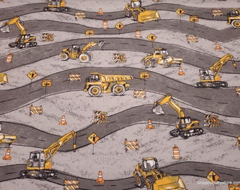 Flannel Fabric - Windy Road Construction - By the yard - 100% Cotton Flannel