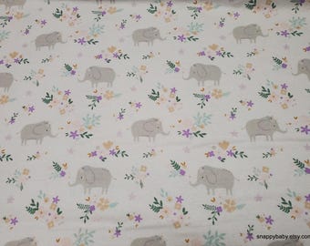 Flannel Fabric - Soft Elephant Floral White - By the yard - 100% Cotton Flannel
