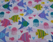 Flannel Fabric - Sea Friends Colorful - By the yard - 100% Cotton Flannel
