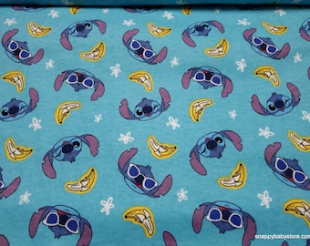 Character Flannel Fabric - Disney Lilo and Stitch Banana - By the yard - 100% Cotton Flannel