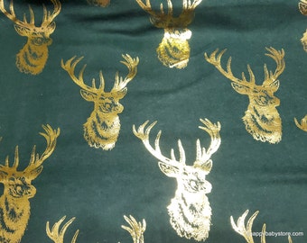 Christmas Flannel Fabric - Holiday Magic Deer Foil - By the yard - 100% Cotton Flannel