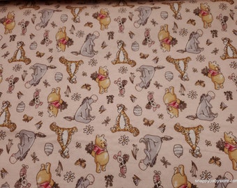 Character Flannel Fabric - Winnie the Pooh New Blooms on Light Pink - By the yard - 100% Cotton Flannel