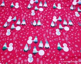 Christmas Flannel Fabric - Gnome Christmas Story Red- By the yard - 100% Cotton Flannel