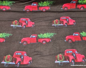 Christmas Flannel Fabric - Classic Christmas Red Truck on Black - By the Yard - 100% Cotton Flannel