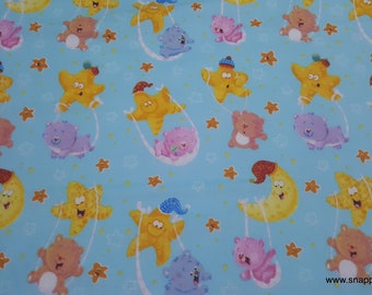 Flannel Fabric - Wish Upon a Star Turquoise Bears on Starry Sky Premium Flannel - By the yard - 100% Cotton Flannel