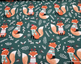 Christmas Flannel Fabric - Fox in Sweater - By the yard - 100% Cotton Flannel
