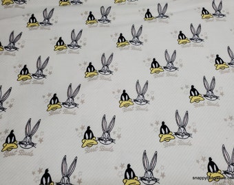 Character Flannel Fabric - Looney Tunes Bugs Daffy White - By the yard - 100% Cotton Flannel