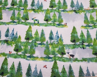 Flannel Fabric - Watercolor Pine Trees - By the yard - 100% Cotton Flannel