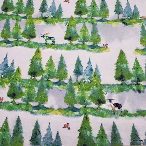 Flannel Fabric - Watercolor Pine Trees - By the yard - 100% Cotton Flannel