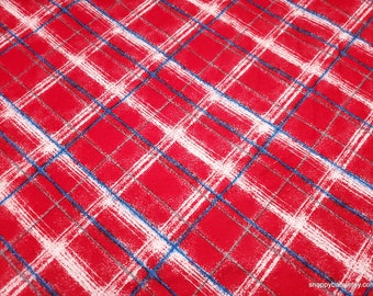 Flannel Fabric - Americana Red Plaid - By the yard - 100% Cotton Flannel