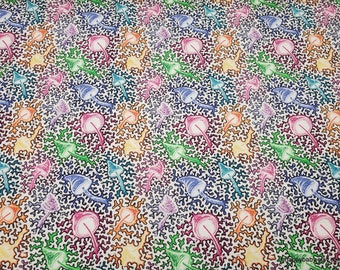 Flannel Fabric - Electric Garden Mushrooms - By the yard - 100% Cotton Flannel