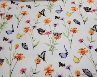 Flannel Fabric - Butterflies Flying - By the Yard - 100% Cotton Flannel