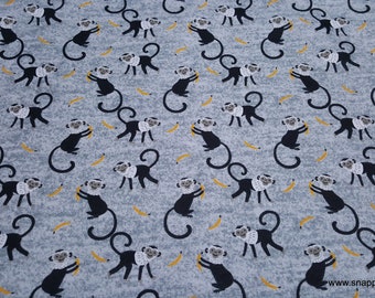 Flannel Fabric - Monkey and Bananas Tossed - By the yard - 100% Cotton Flannel