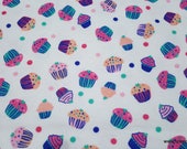 Flannel Fabric - Yummy Cupcakes - By the yard - 100% Cotton Flannel