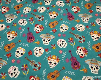 Flannel Fabric - Day of the Dead Skeleton Faces - By the Yard - 100% Cotton Flannel