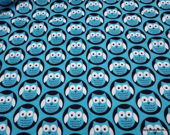 Flannel Fabric - Owl Circle Blue - By the yard - 100% Cotton Flannel