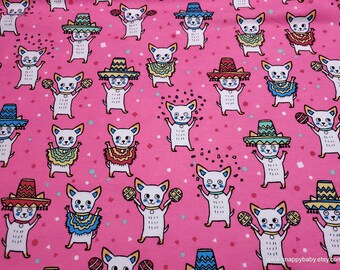 Flannel Fabric - Mariachi Dogs on Hot Pink - By the yard - 100% Cotton Flannel