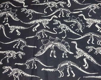 Flannel Fabric - Dino Skeletons on Black - By the yard - 100% Cotton Flannel