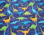 Flannel Fabric - Colorful Dinos on Navy - By the yard - 100% Cotton Flannel