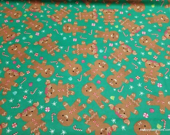 Christmas Flannel Fabric - Gingerbread People - By the yard - 100% Cotton Flannel