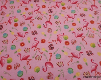 Flannel Fabric - Flamingos Pink - By the yard - 100% Cotton Flannel