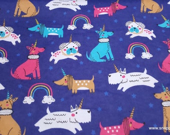 Flannel Fabric - Puppycorns and Rainbows - By the yard - 100% Cotton Flannel