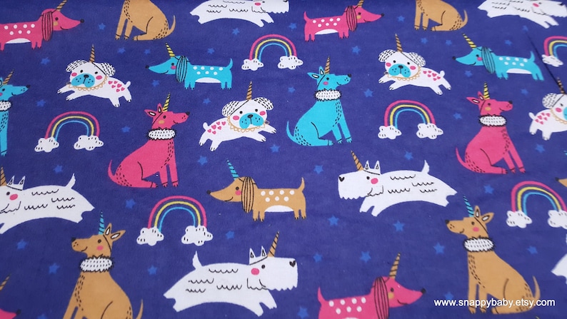 By the yard Puppycorns and Rainbows Flannel Fabric 100/% Cotton Flannel