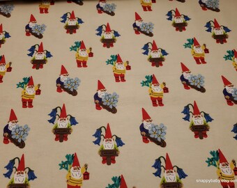 Flannel Fabric - Gardening with the Gnomes on Tan - By the yard - 100% Cotton Flannel