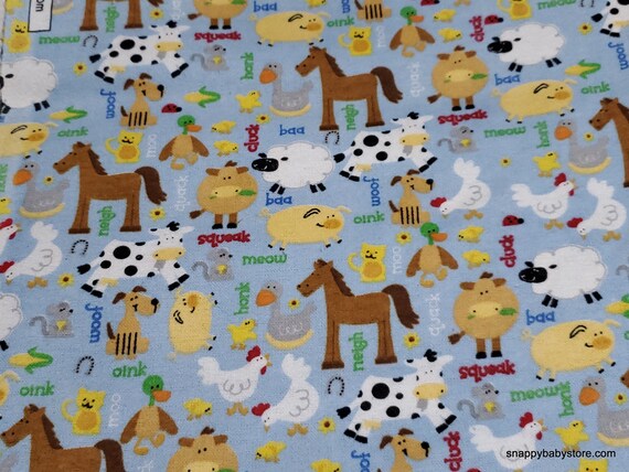 Flannel Fabric - Farm Animals on Blue - By the yard - 100% Cotton Flannel