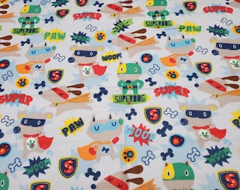 Flannel Fabric - Super Dogs - By the yard - 100% Cotton Flannel