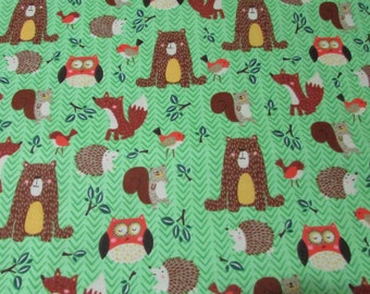 Flannel Fabric - Woodland Friends Green - By the yard - 100% Cotton Flannel