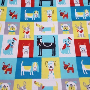 Flannel Fabric - Colorful Puppy Patchwork - By the yard - 100% Cotton Flannel