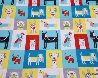 Flannel Fabric - Colorful Puppy Patchwork - By the yard - 100% Cotton Flannel