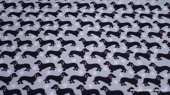 Flannel Fabric - Black Dachshunds on Gray - By the yard - 100% Cotton Flannel