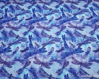 Remnant Flannel Fabric - Watercolor Dragonfly Blue Purple - Choose your Size - 100% Cotton Flannel
