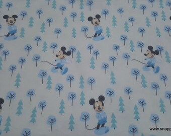Flannel Fabric - Disney Little Meadow Mickey Mouse Blue on White - By the yard - 100% Cotton Flannel