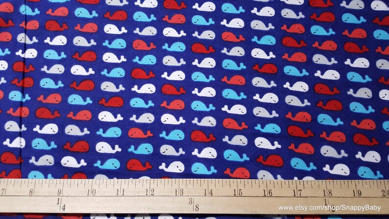 Flannel Fabric 100/% Cotton Flannel By the yard Whales Red Blue