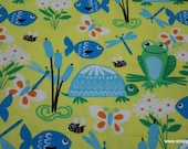 Flannel Fabric - Frogs, Turtles and Fish on Yellow - By the yard - 100% Cotton Flannel