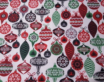 Christmas Flannel Fabric - Colorful Ornaments - By the yard - 100% Cotton Flannel